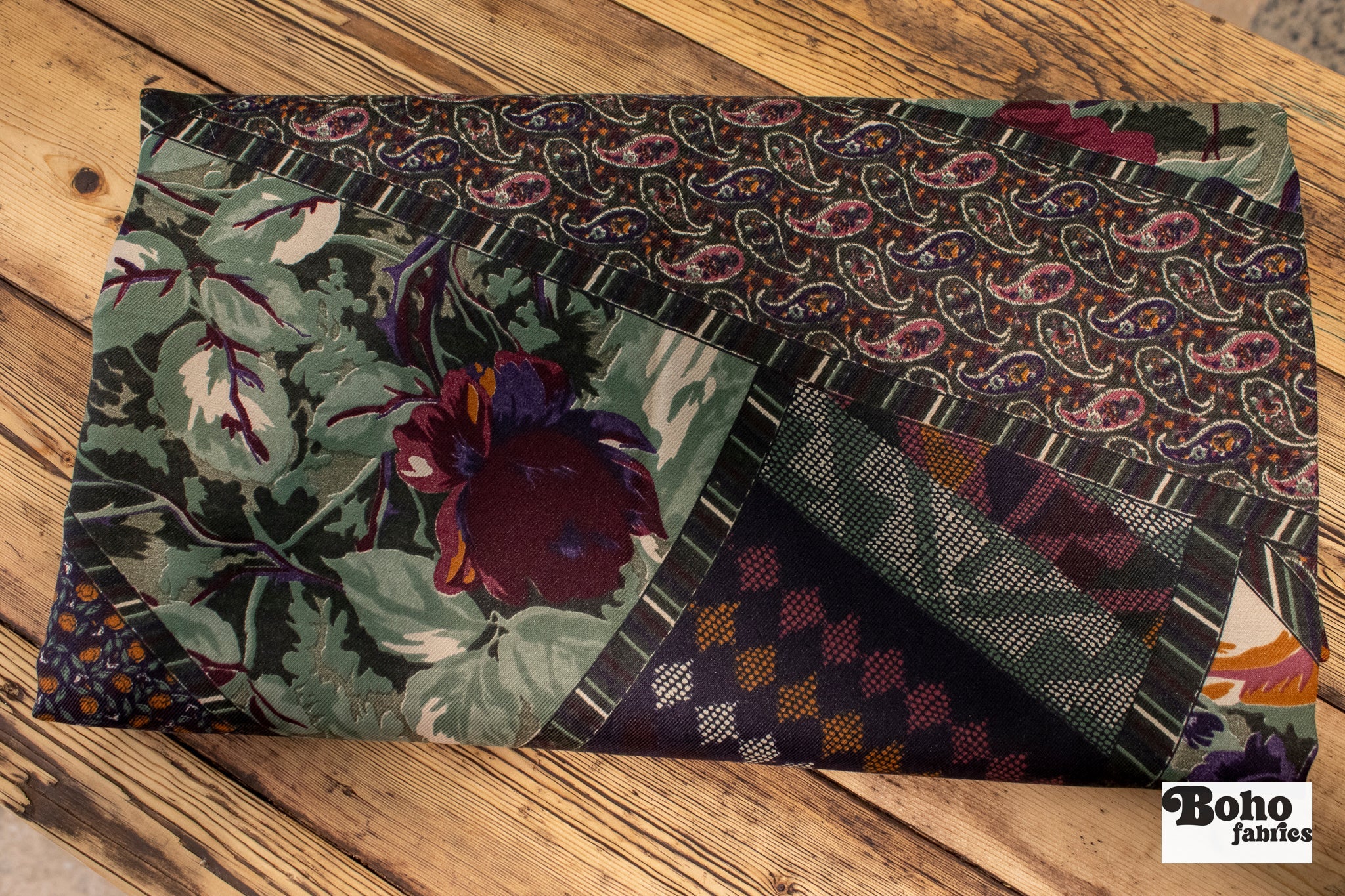 Bohemian Patchwork, Vintage Woven Fabric. SOLD AS 2.5 + Yard Piece - Boho Fabrics - Vintage Fabric