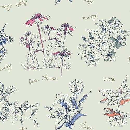 Botanical Innocence. Sketchbook Collection by Sharon Holland. Art Gallery Cotton Woven Fabric. Sold by the Half Yard! - Boho Fabrics