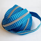 Bright Blue Striped Jacquard Zipper Tape 5 Silver Teeth - Boho Fabrics - Zippers