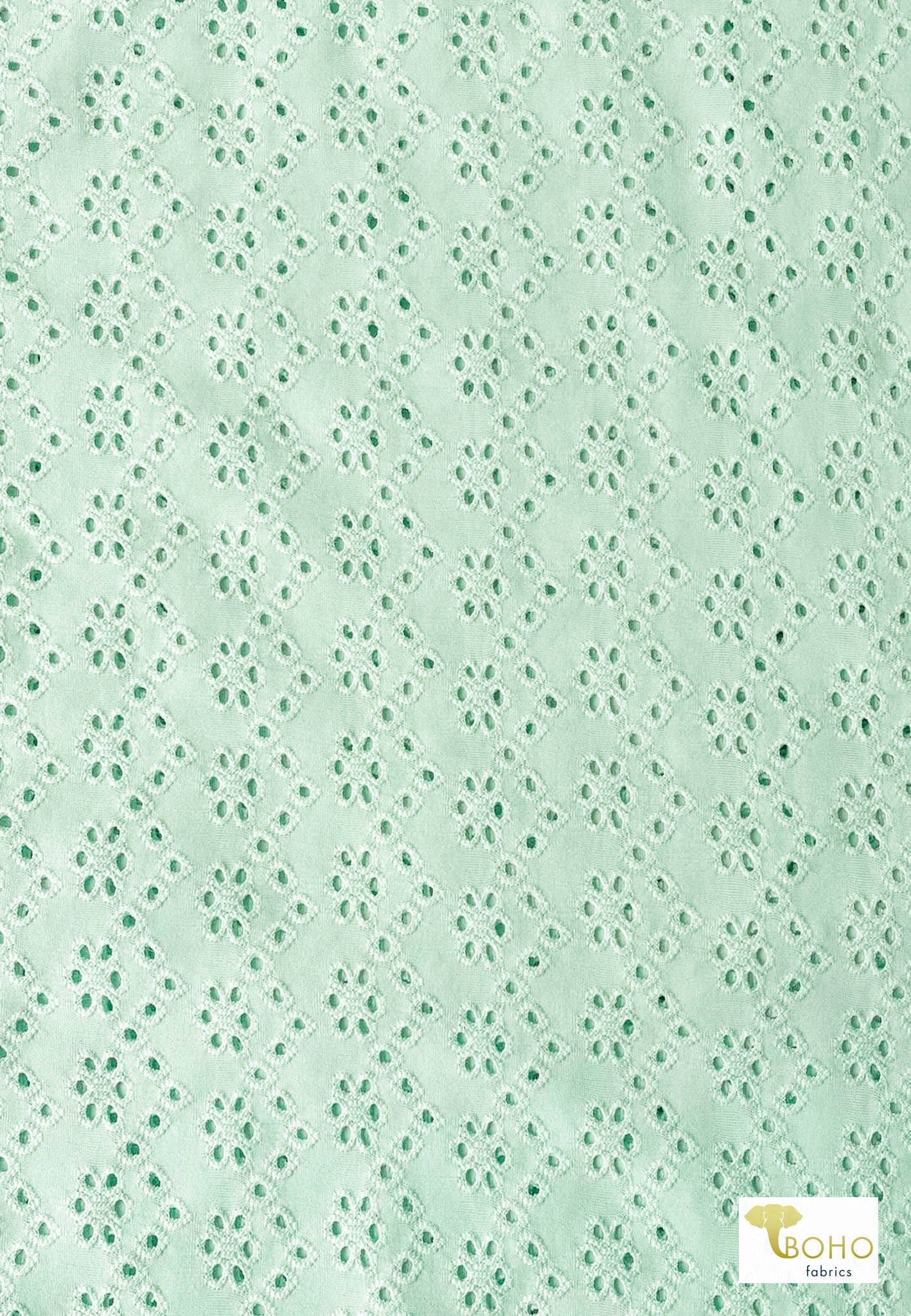 Bright Mint, Eyelet Knit Fabric - Boho Fabrics - Jacquard Knit Fabric
