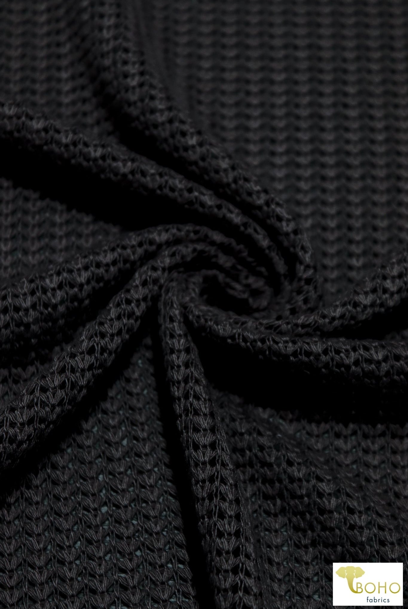 Brioche Stitches in Black, Sweater Knit. SWTR-215-BLK - Boho Fabrics