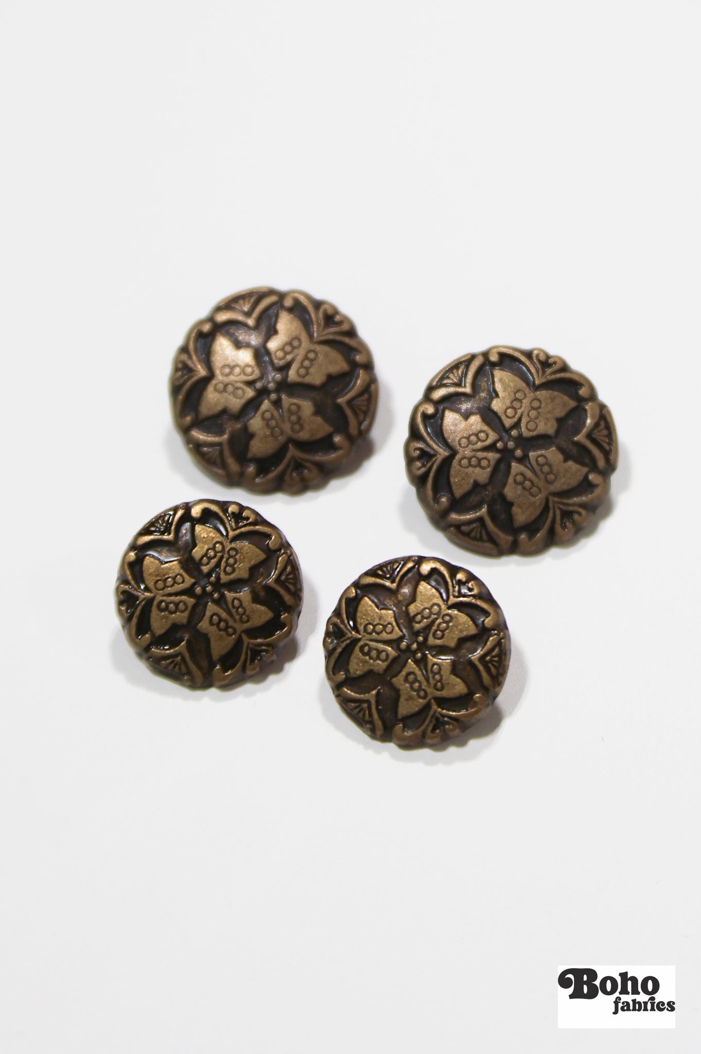 Bronze Butterfly Trio Metal Shank Buttons. 24L (15mm / 5/8"), 28L (18mm / 11/16") - Boho Fabrics - Buttons & Snaps