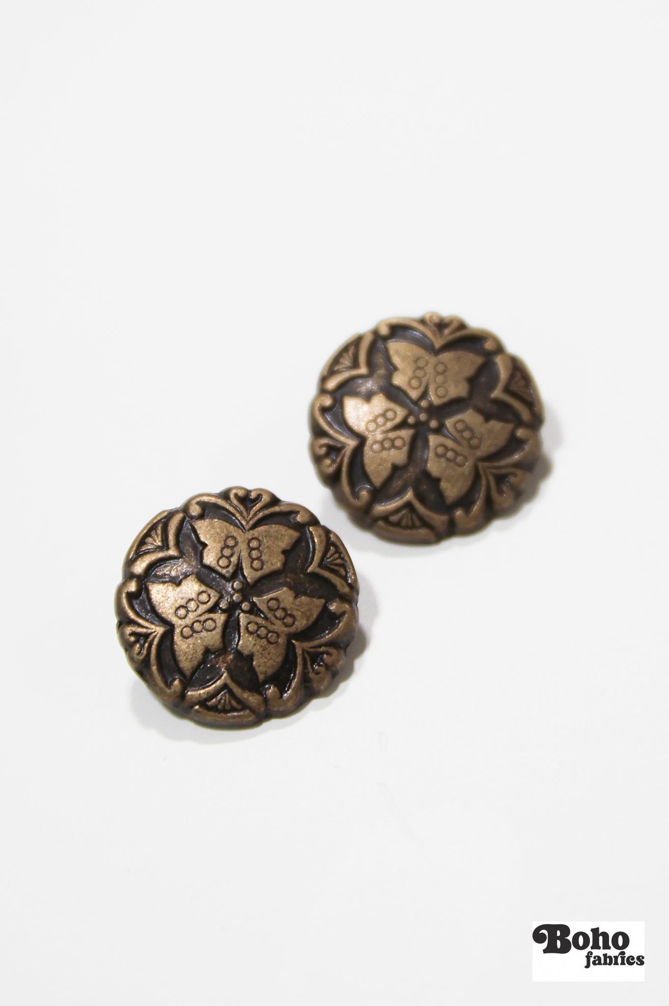 Bronze Butterfly Trio Metal Shank Buttons. 24L (15mm / 5/8"), 28L (18mm / 11/16") - Boho Fabrics - Buttons & Snaps