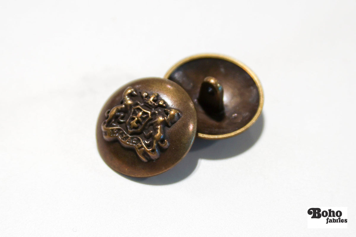 Bronze COA Dome Metal Shank Buttons. 24L (15mm / 5/8"), 32L (20mm 13/16"), 36L (23mm / 7/8") - Boho Fabrics - Buttons & Snaps