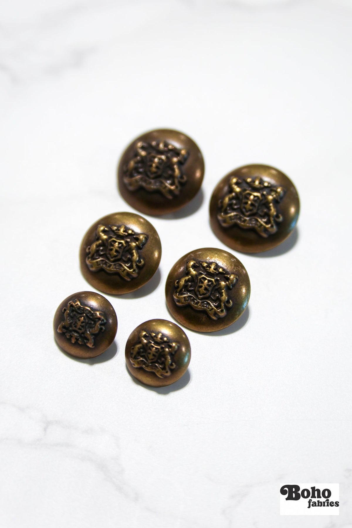 Bronze COA Dome Metal Shank Buttons. 24L (15mm / 5/8"), 32L (20mm 13/16"), 36L (23mm / 7/8") - Boho Fabrics - Buttons & Snaps