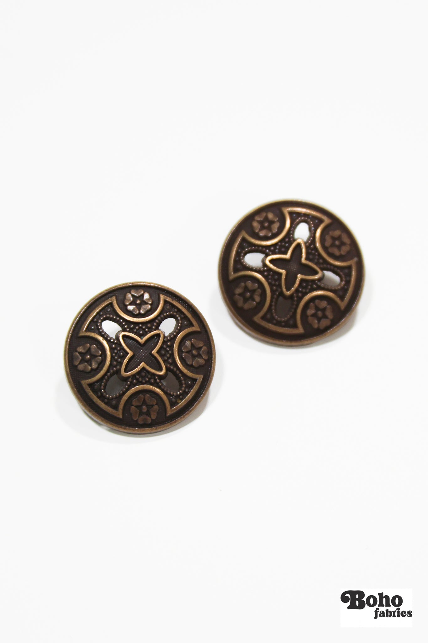 Bronze Cross Metal Shank Button. 30L (19mm, 3/4") , 36L (23mm / 7/8") - Boho Fabrics - Buttons & Snaps