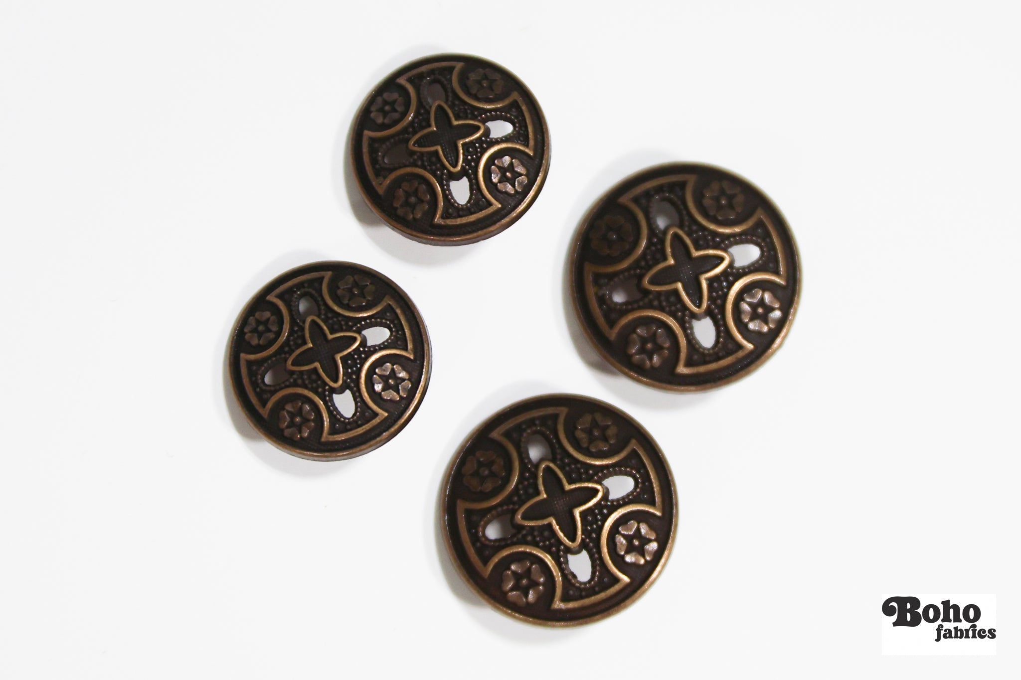 Bronze Cross Metal Shank Button. 30L (19mm, 3/4") , 36L (23mm / 7/8") - Boho Fabrics - Buttons & Snaps