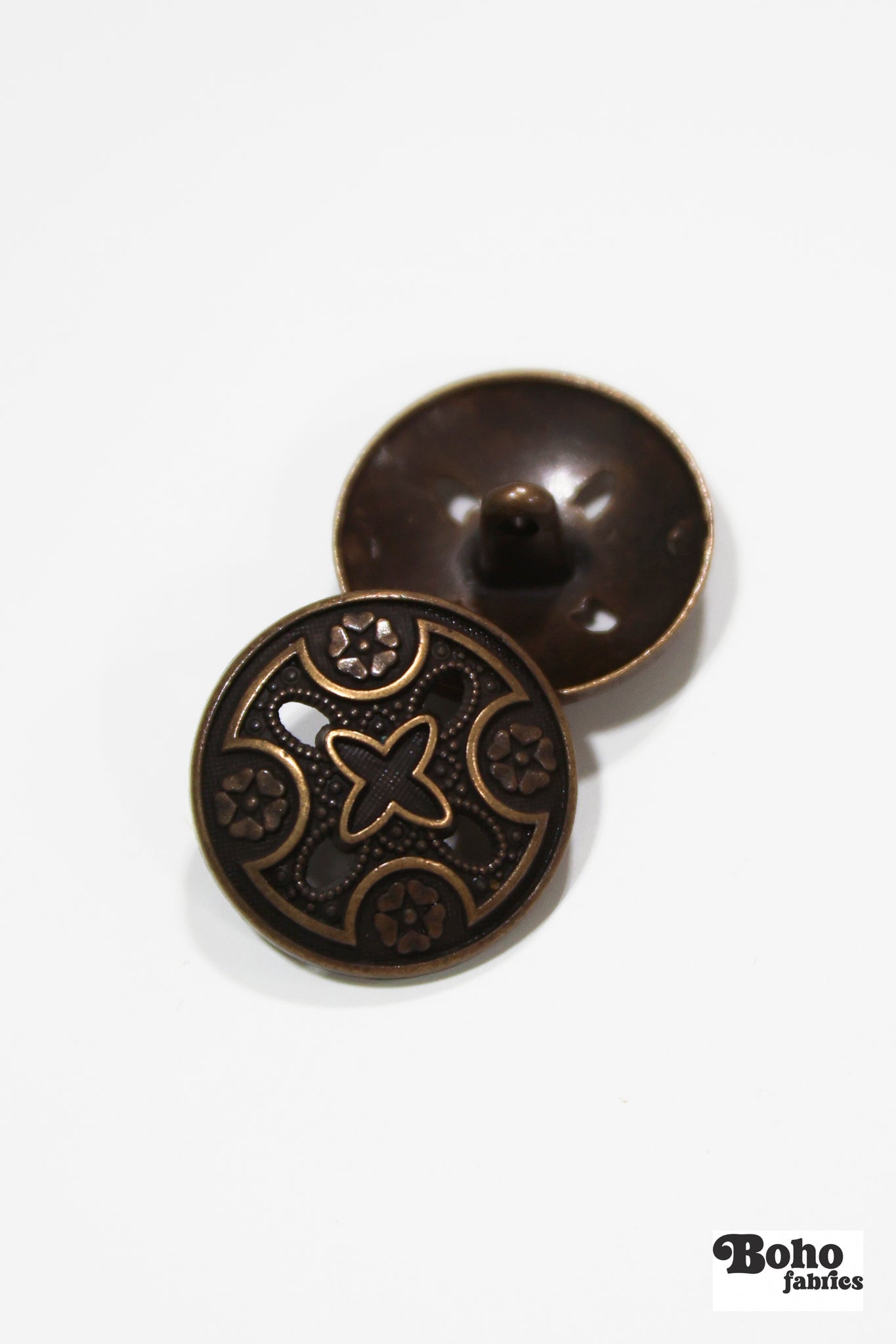 Bronze Cross Metal Shank Button. 30L (19mm, 3/4") , 36L (23mm / 7/8") - Boho Fabrics - Buttons & Snaps
