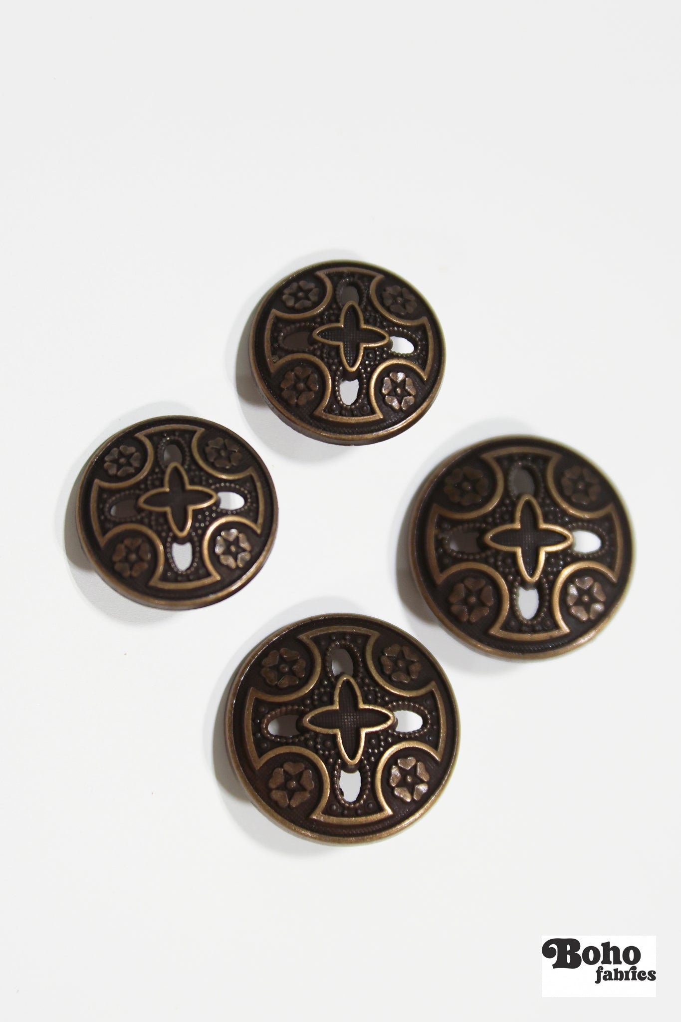 Bronze Cross Metal Shank Button. 30L (19mm, 3/4") , 36L (23mm / 7/8") - Boho Fabrics - Buttons & Snaps