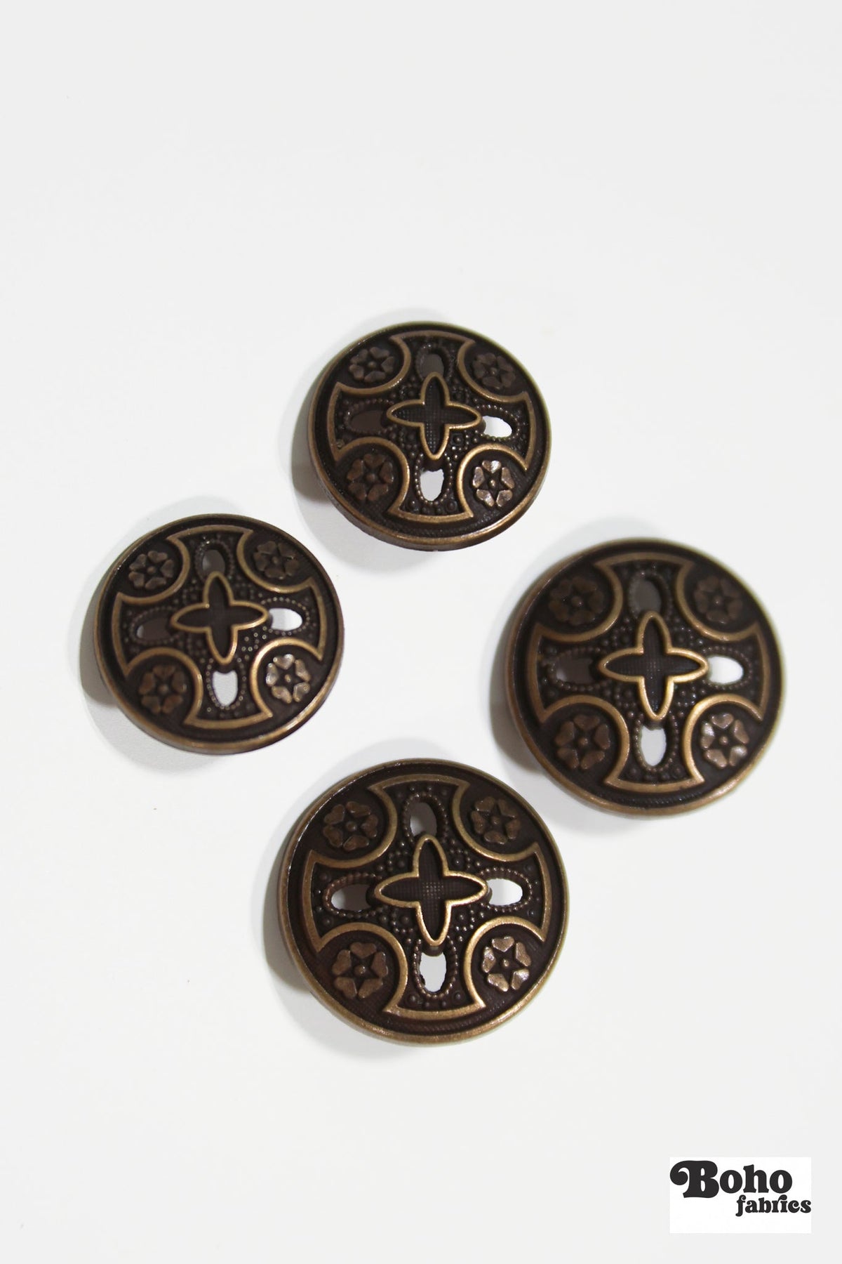Bronze Cross Metal Shank Button. 30L (19mm, 3/4") , 36L (23mm / 7/8") - Boho Fabrics - Buttons & Snaps