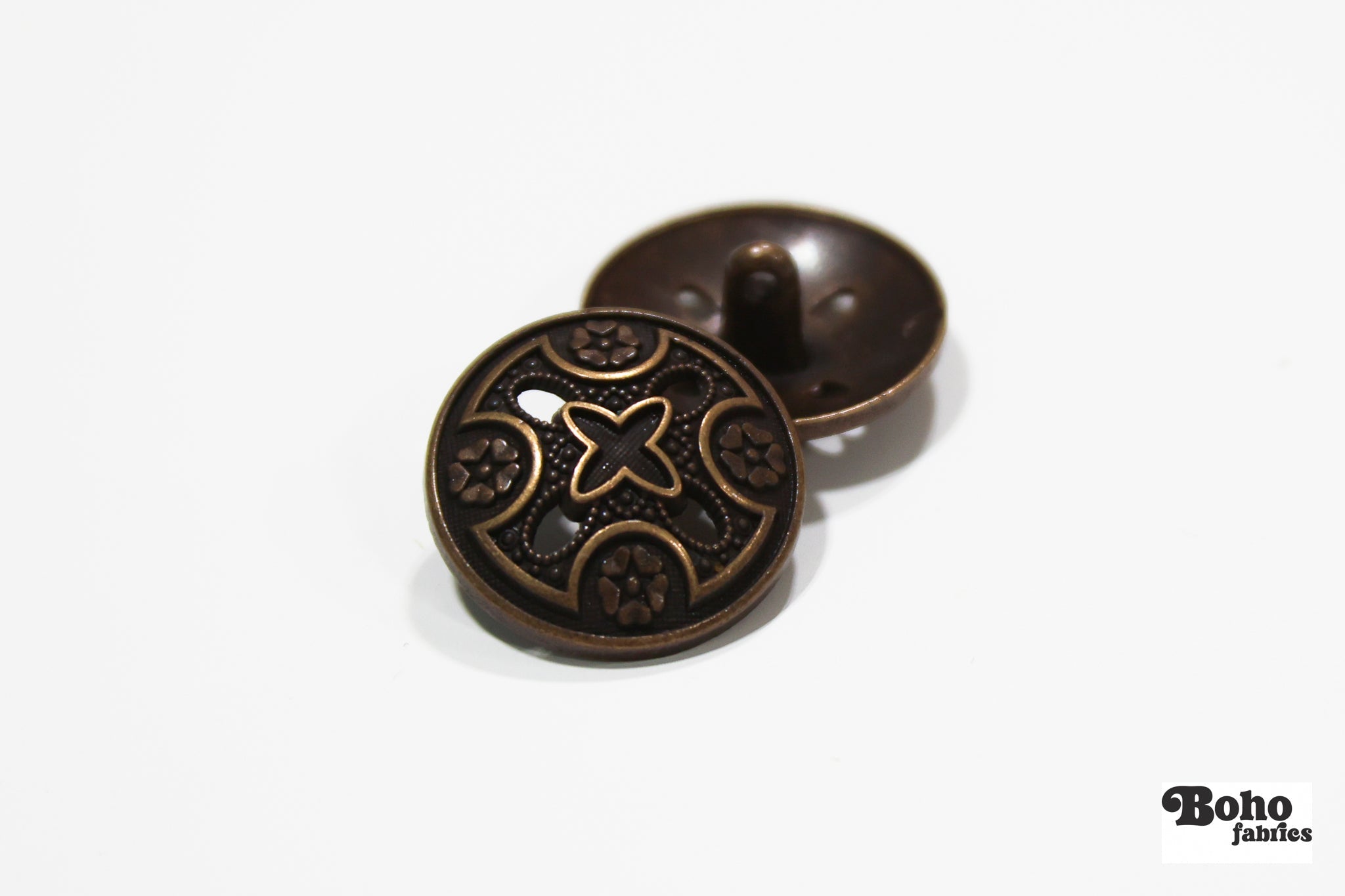 Bronze Cross Metal Shank Button. 30L (19mm, 3/4") , 36L (23mm / 7/8") - Boho Fabrics - Buttons & Snaps