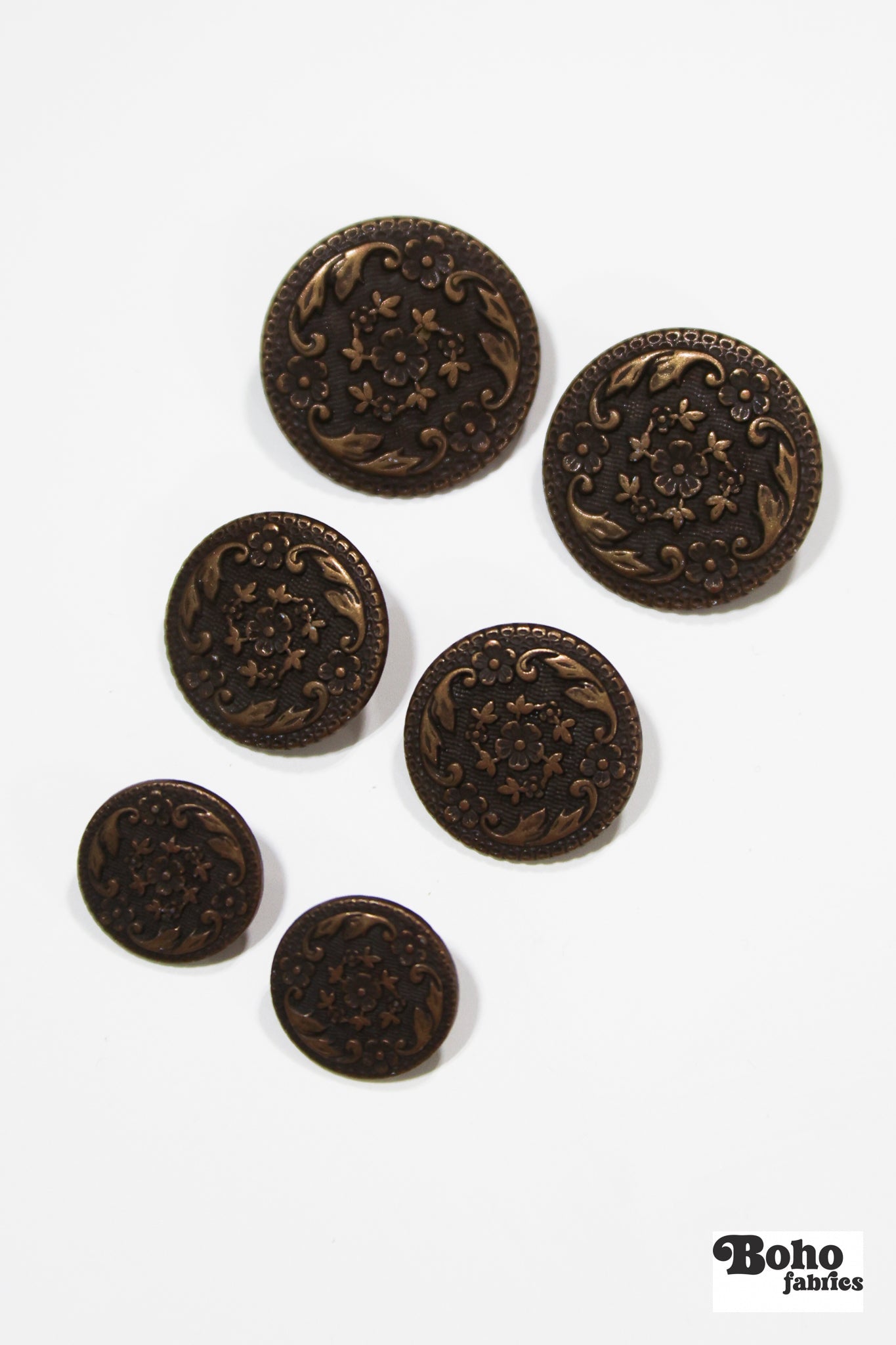 Bronze Filigree Metal Shank Buttons. 24L (15mm / 5/8"), 30L (19mm, 3/4") , 36L (23mm / 7/8") - Boho Fabrics - Buttons & Snaps