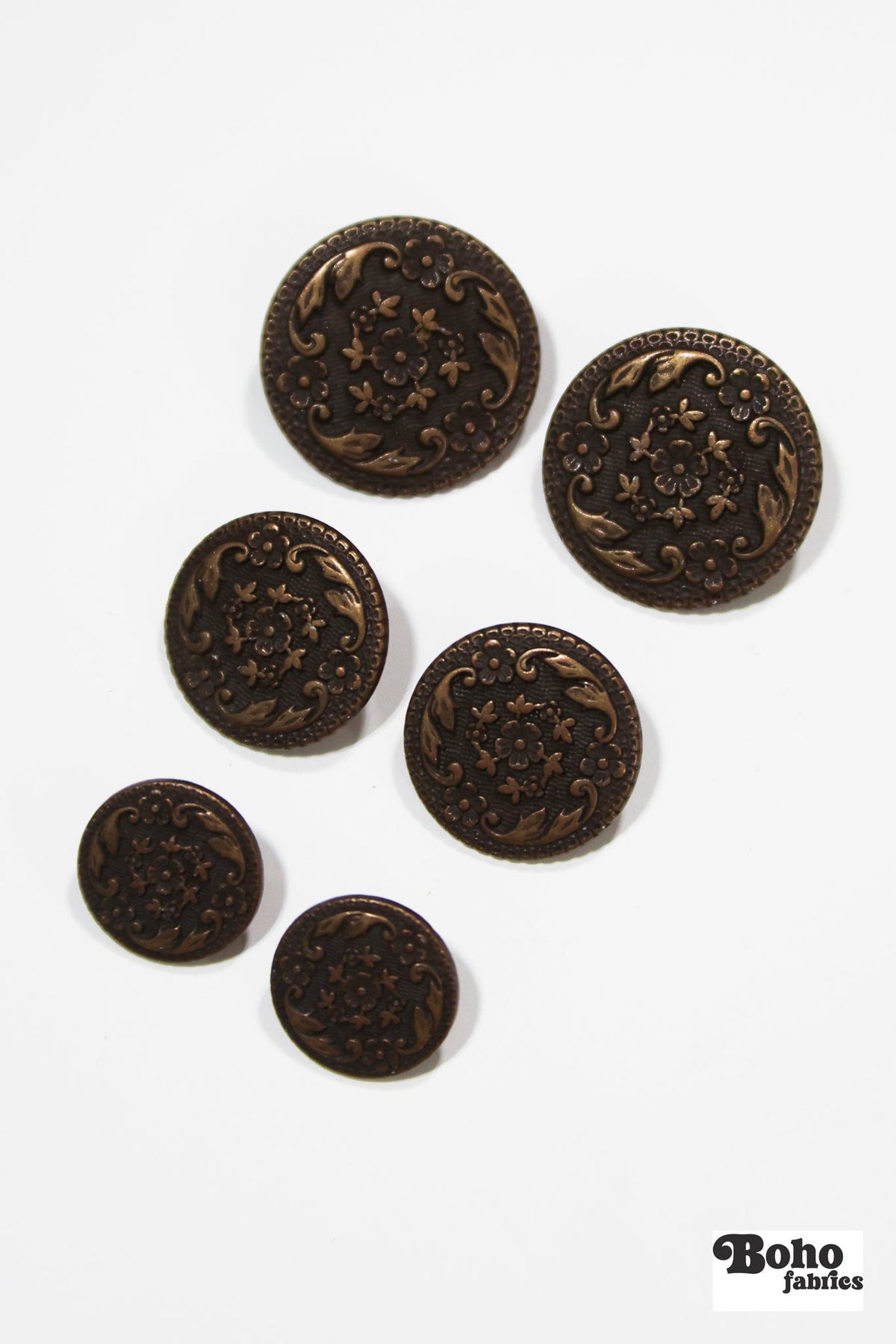 Bronze Filigree Metal Shank Buttons. 24L (15mm / 5/8"), 30L (19mm, 3/4") , 36L (23mm / 7/8") - Boho Fabrics - Buttons & Snaps