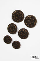 Bronze Filigree Metal Shank Buttons. 24L (15mm / 5/8"), 30L (19mm, 3/4") , 36L (23mm / 7/8") - Boho Fabrics - Buttons & Snaps