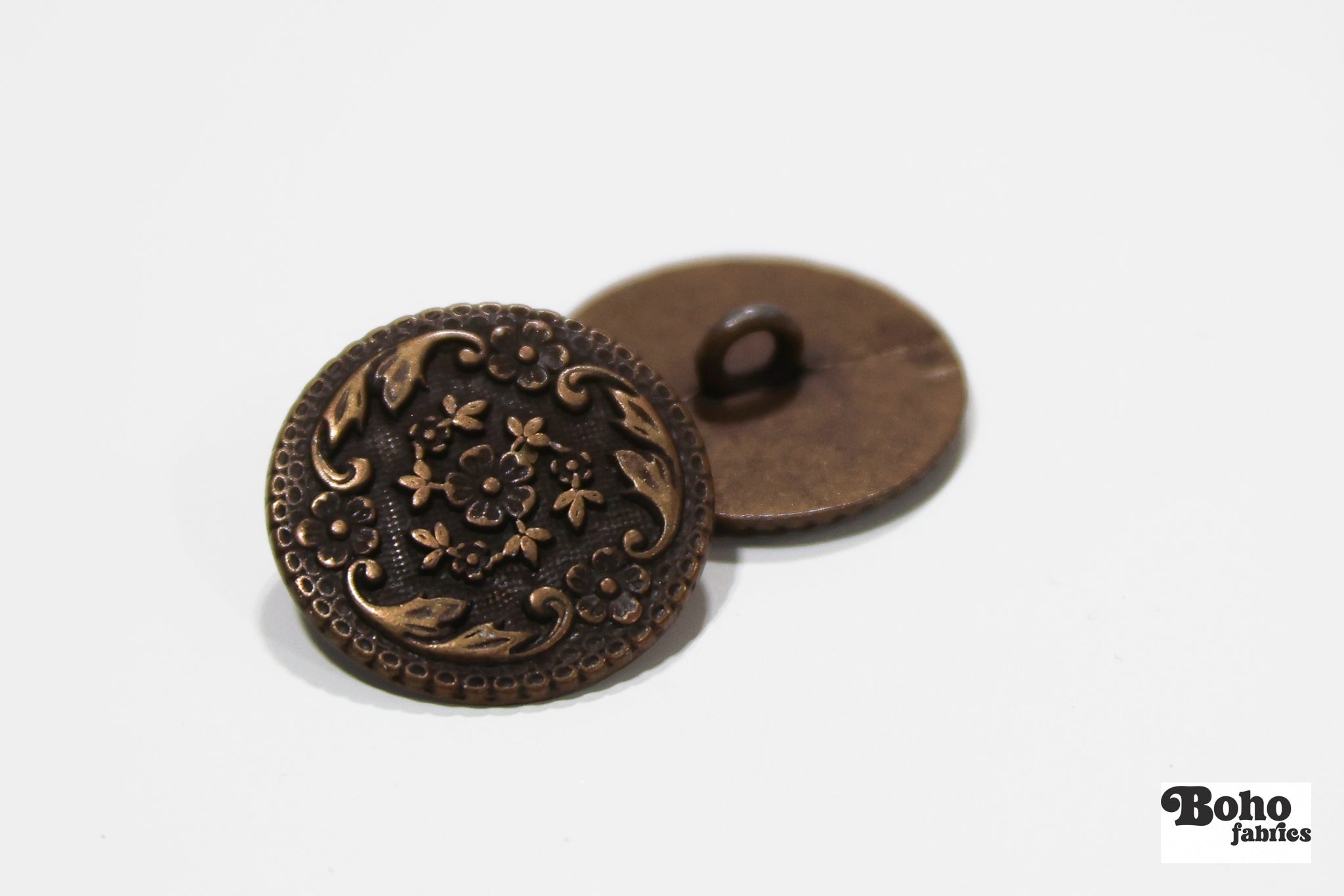 Bronze Filigree Metal Shank Buttons. 24L (15mm / 5/8"), 30L (19mm, 3/4") , 36L (23mm / 7/8") - Boho Fabrics - Buttons & Snaps
