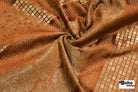 Bronze & Gold Paisley Grid Jacquard Woven Fabric - Boho Fabrics - Jacquard, Woven