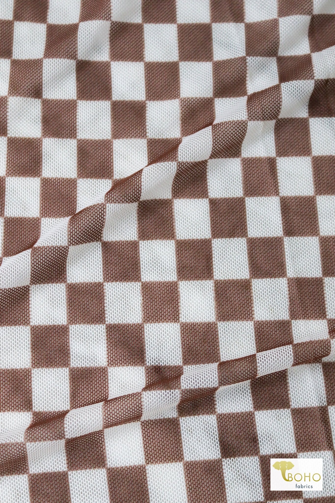 Brown Checker, Stretch Mesh - Boho Fabrics