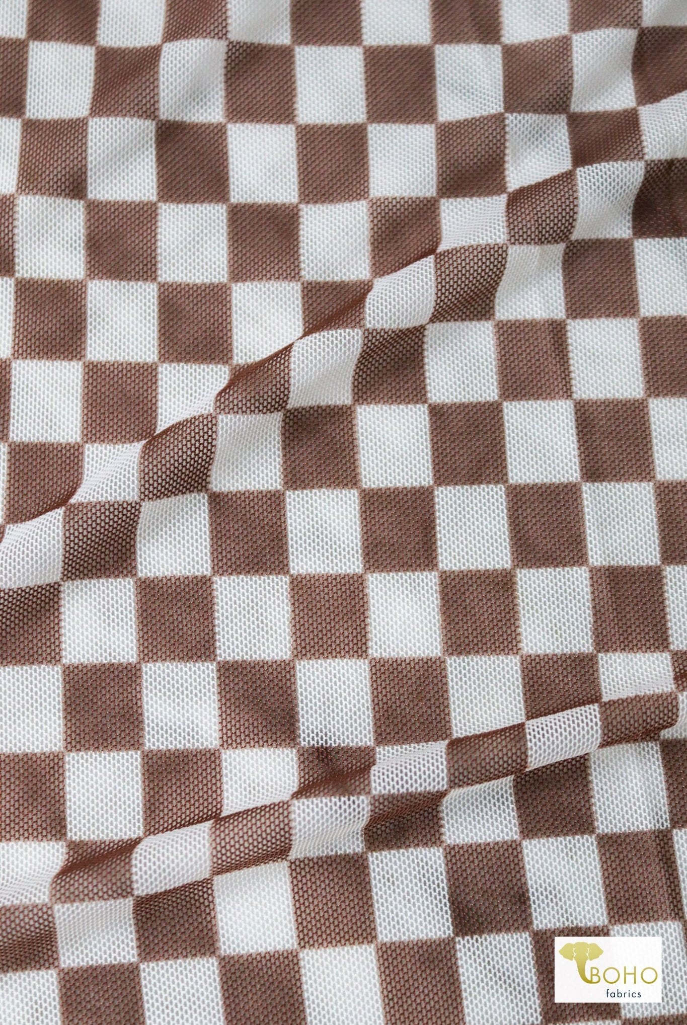 Brown Checker, Stretch Mesh - Boho Fabrics