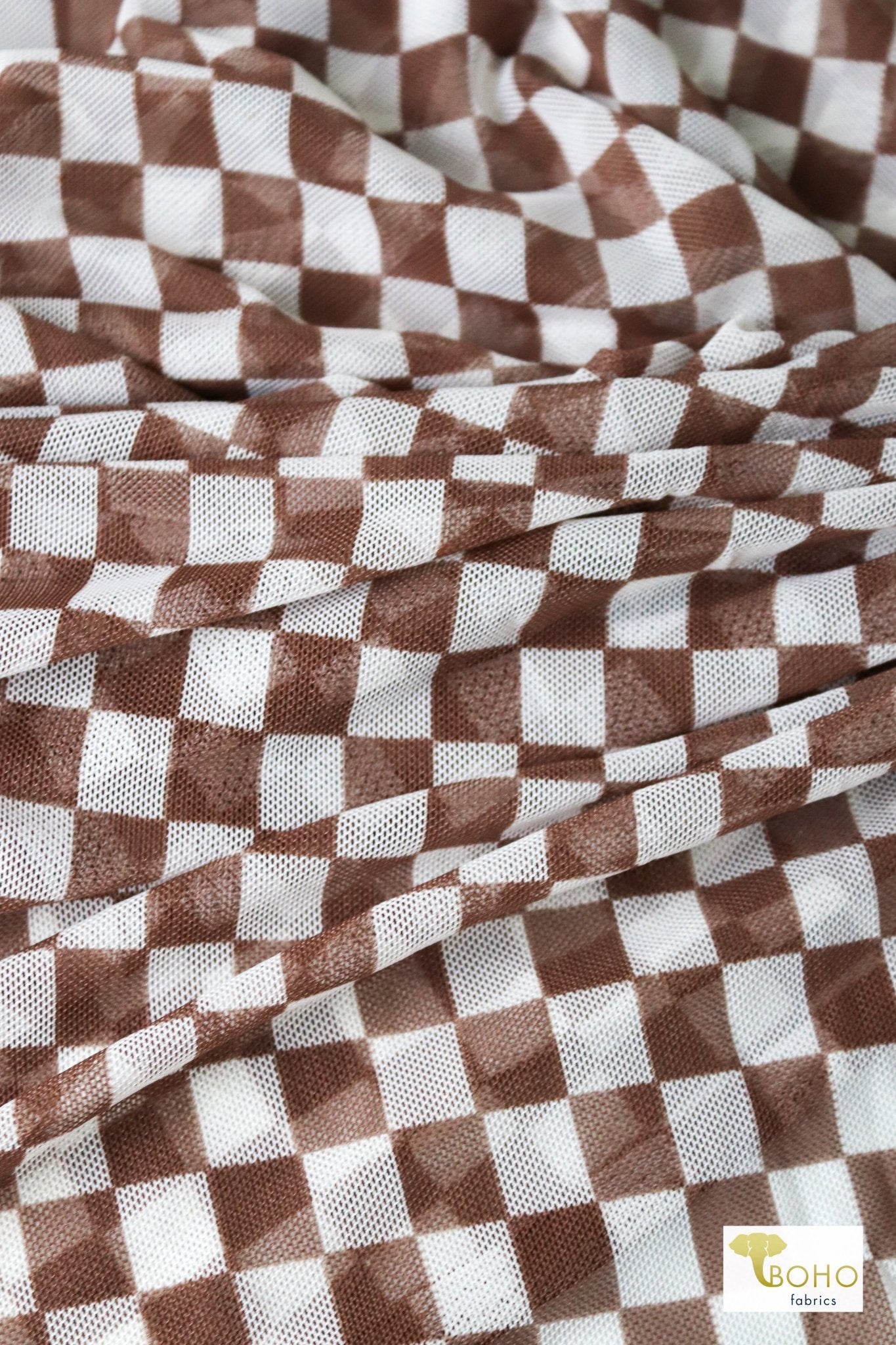 Brown Checker, Stretch Mesh - Boho Fabrics