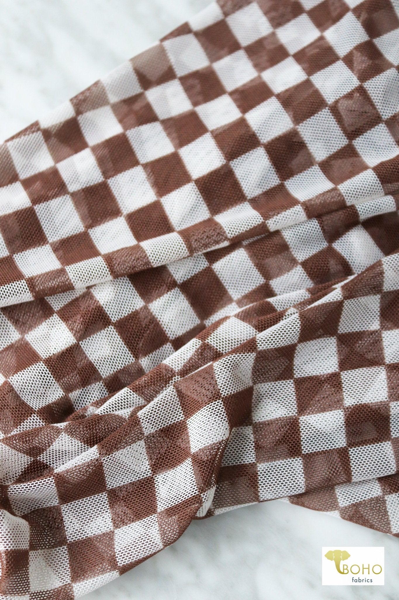 Brown Checker, Stretch Mesh - Boho Fabrics