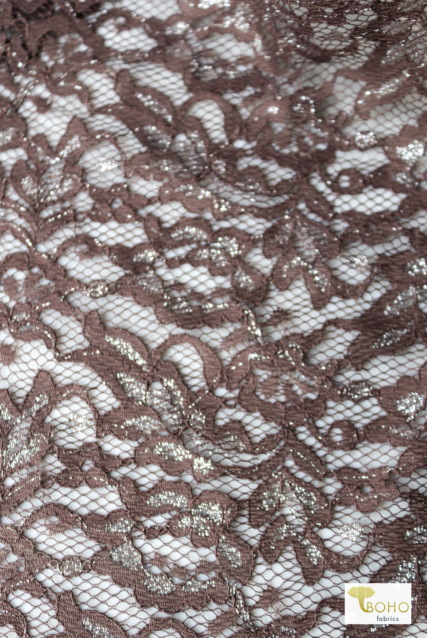 Brown Metallic Florals, Woven Lace - Boho Fabrics