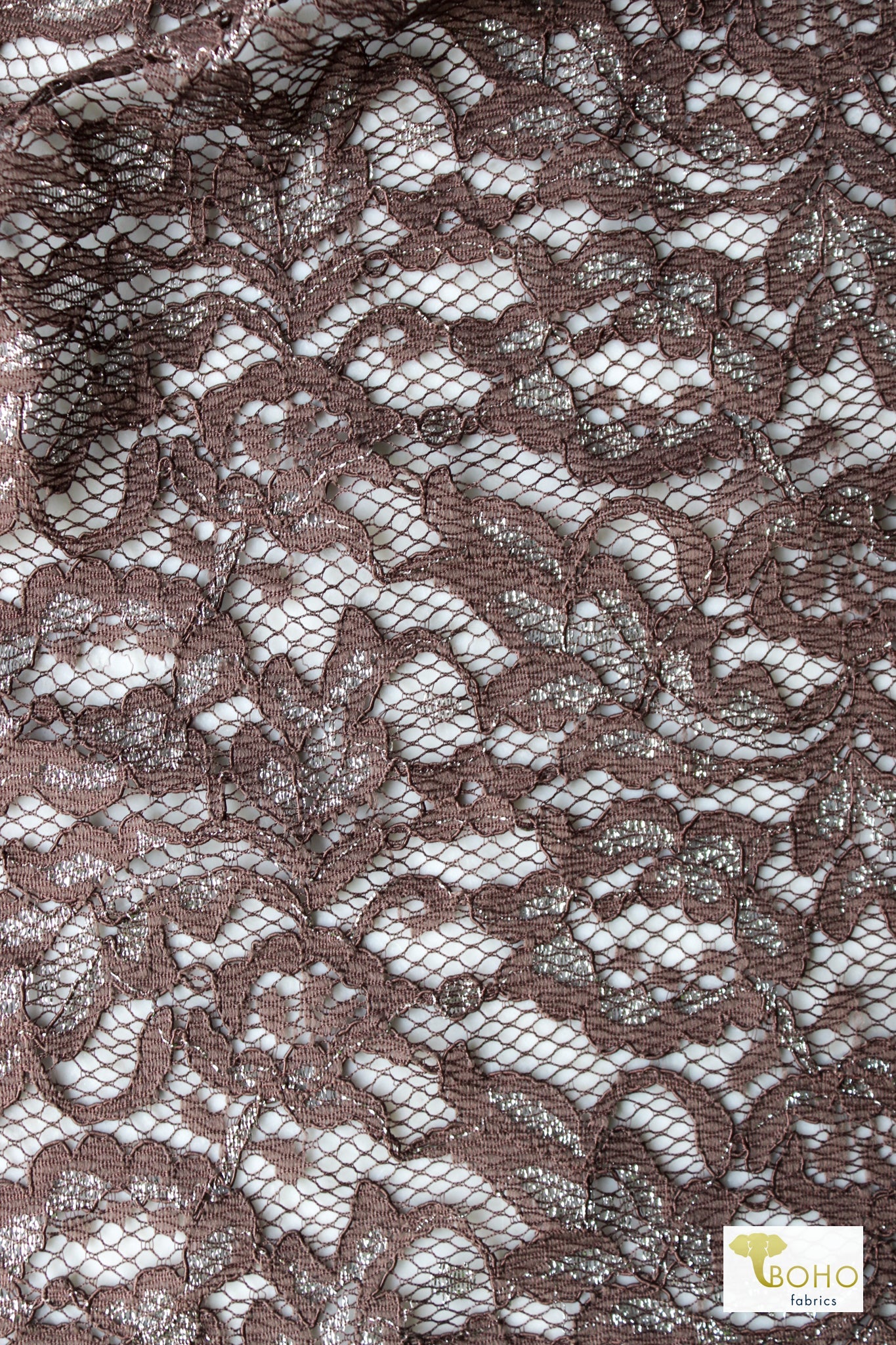Brown Metallic Florals, Woven Lace - Boho Fabrics