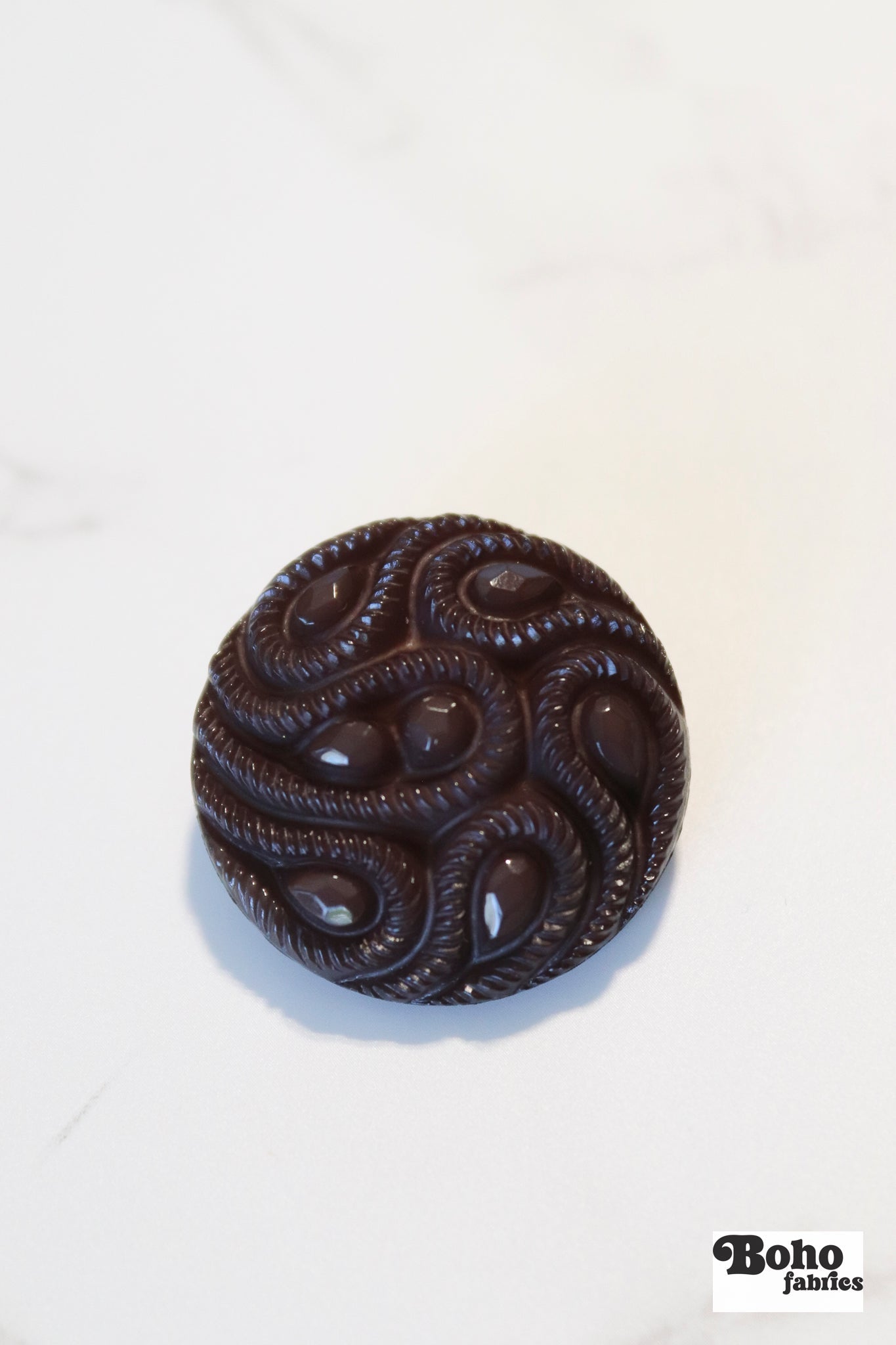 Brown Paisley Faceted, Plastic Shank Buttons. Available in 15mm (24L) and 28mm (44L) - Boho Fabrics - Buttons & Snaps