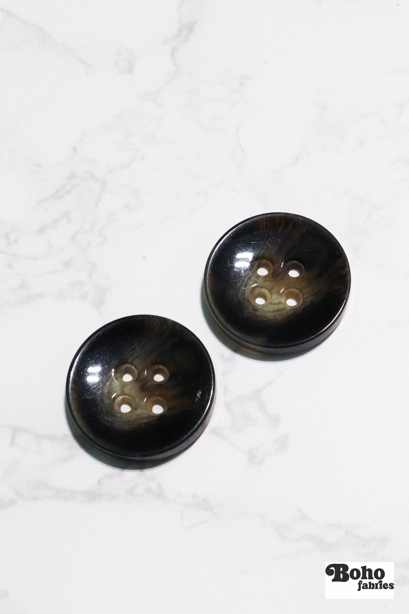 Brown Tortoiseshell Round Plastic Four Hole Buttons. Available in 15mm (24L), 18mm (28L), 20mm (32L), and 25mm (40L) - Boho Fabrics - Buttons & Snaps