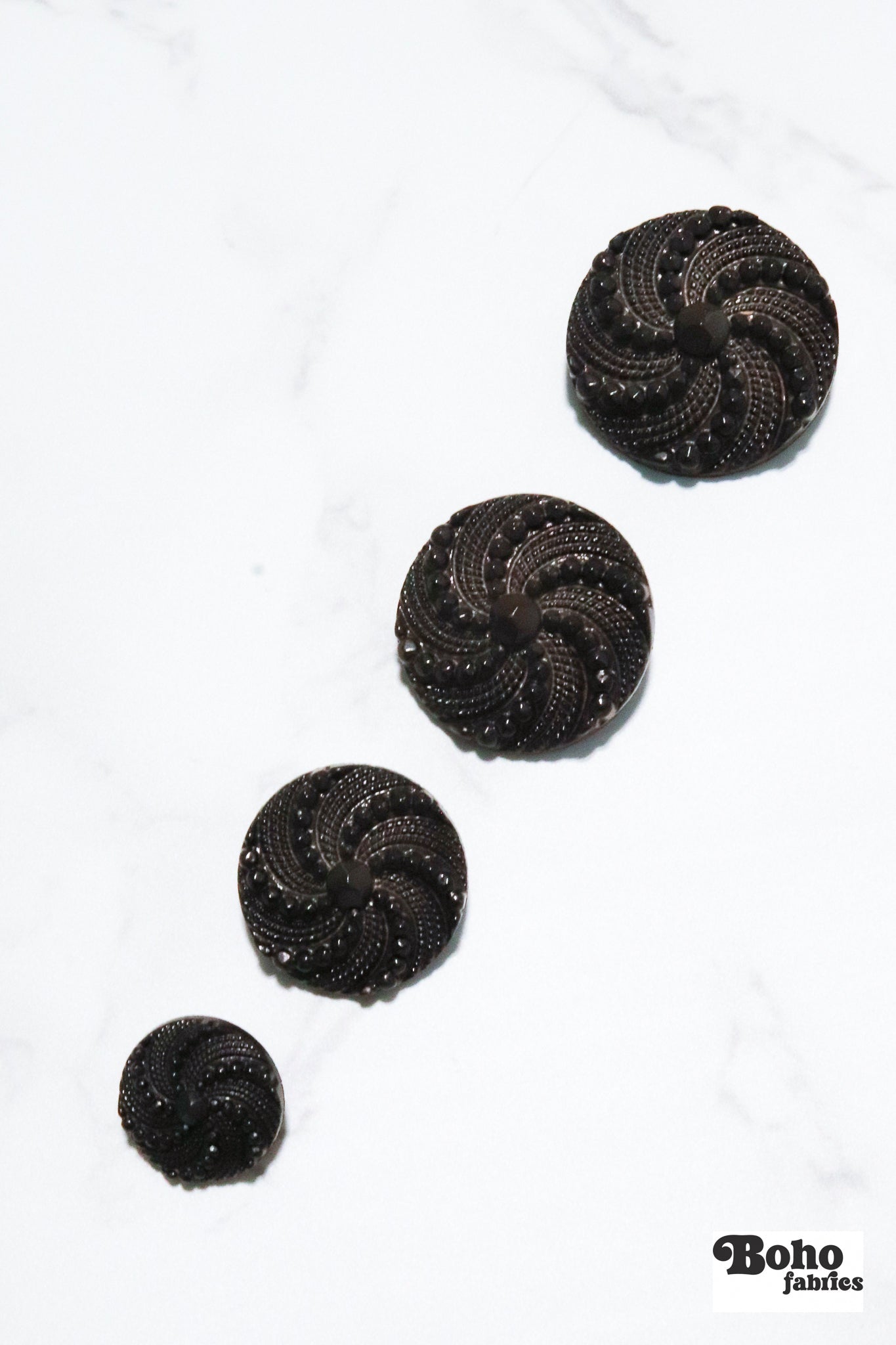 Brown Victorian Revival Pinwheel Shank Buttons. Available in 15mm (24L), 23mm (36L), 25mm (40L), and 28mm (44L) - Boho Fabrics - Buttons & Snaps