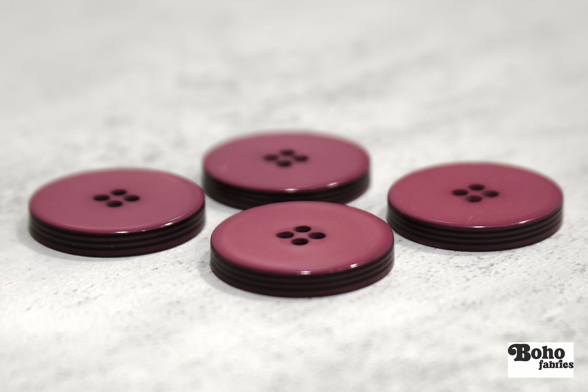 Burgundy, Round 4 Hole Buttons. 42L (26mm/ 1") Sold per Package of 4 - Boho Fabrics - Buttons & Snaps