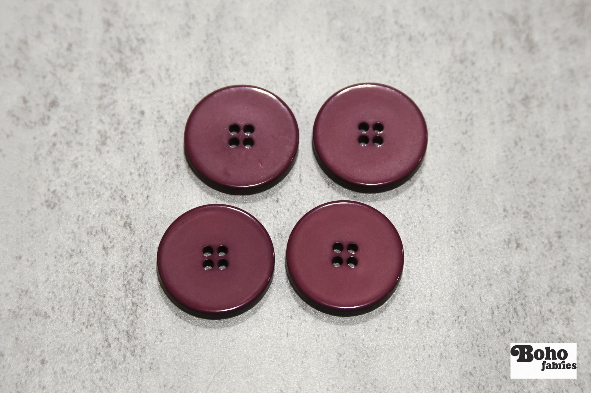 Burgundy, Round 4 Hole Buttons. 42L (26mm/ 1") Sold per Package of 4 - Boho Fabrics - Buttons & Snaps