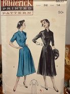 Butterick Sewing Pattern #6633 — Mandarin Collar Dress with Pleated Skirt, Size 14, Bust 32, Vintage 1953 - Boho Fabrics - Sewing Patterns