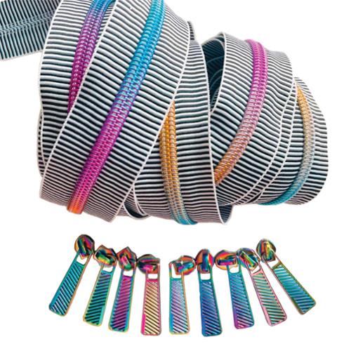 B&W Stripe/Rainbow Zip Pack 3yd by Sew Hungry Hippie - Boho Fabrics - Zippers