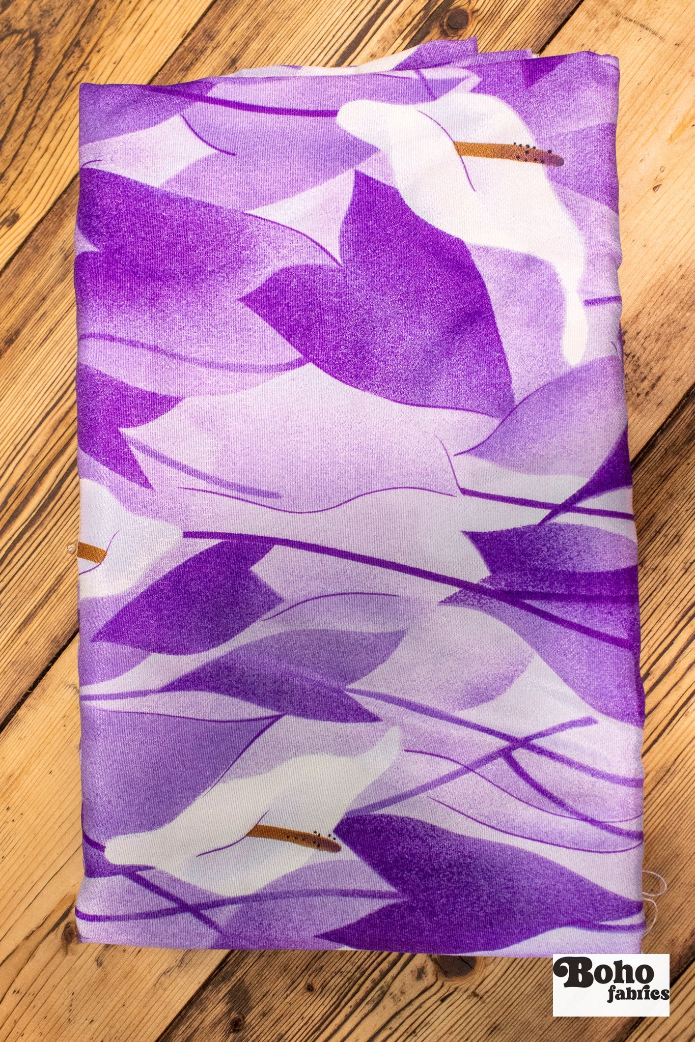 Calla Lillies on Purple, Vintage Woven Fabric. SOLD AS 1.25+ Yard Piece - Boho Fabrics - Vintage Fabric