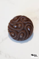 Camel Brown Paisley Faceted, Plastic Shank Buttons. Available in 28mm (44L) - Boho Fabrics - Buttons & Snaps