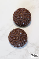 Camel Brown Paisley Faceted, Plastic Shank Buttons. Available in 28mm (44L) - Boho Fabrics - Buttons & Snaps