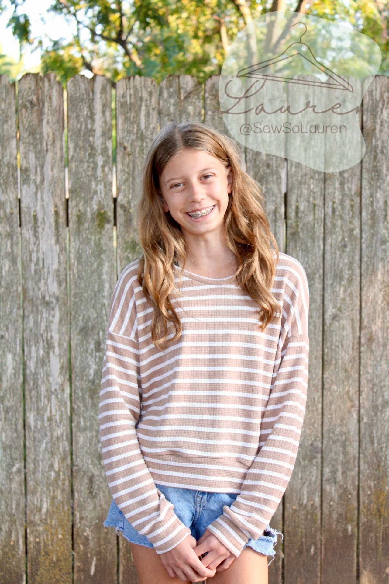 Camel Stripe Pointelle, Rib Knit - Boho Fabrics - Rib Print, Knit Fabric