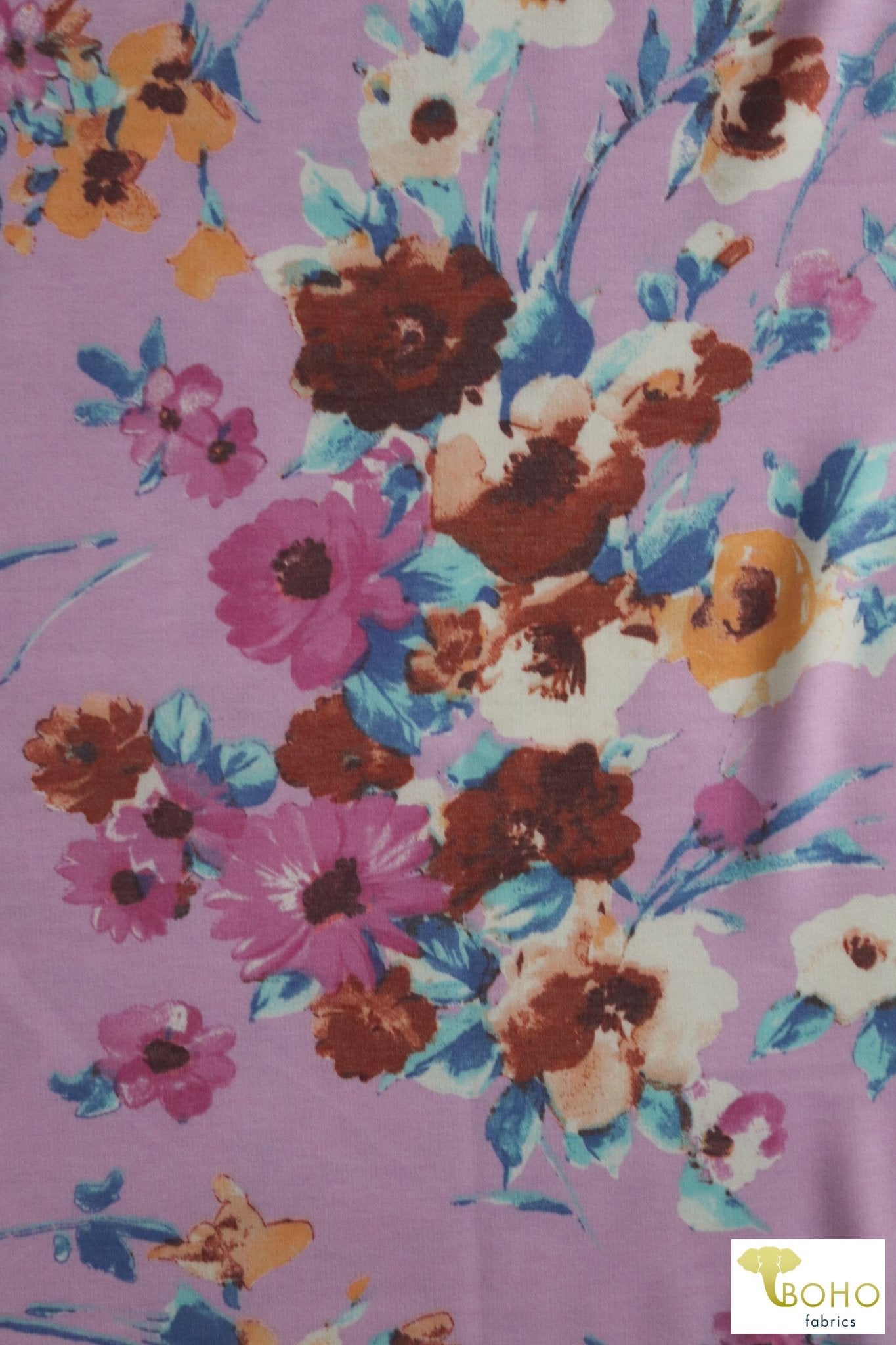 Camellia Burst on Lilac, French Terry Knit Print. FTP-336 - Boho Fabrics