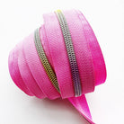 Candy Pink Zipper Tape 5 Rainbow Teeth - 3 Yards Nylon - Boho Fabrics - Zippers