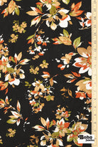 Canyon Garden in Black. Rayon Slub Stretch Woven Fabric - Linen Look. - Boho Fabrics - Stretch Woven Fabric