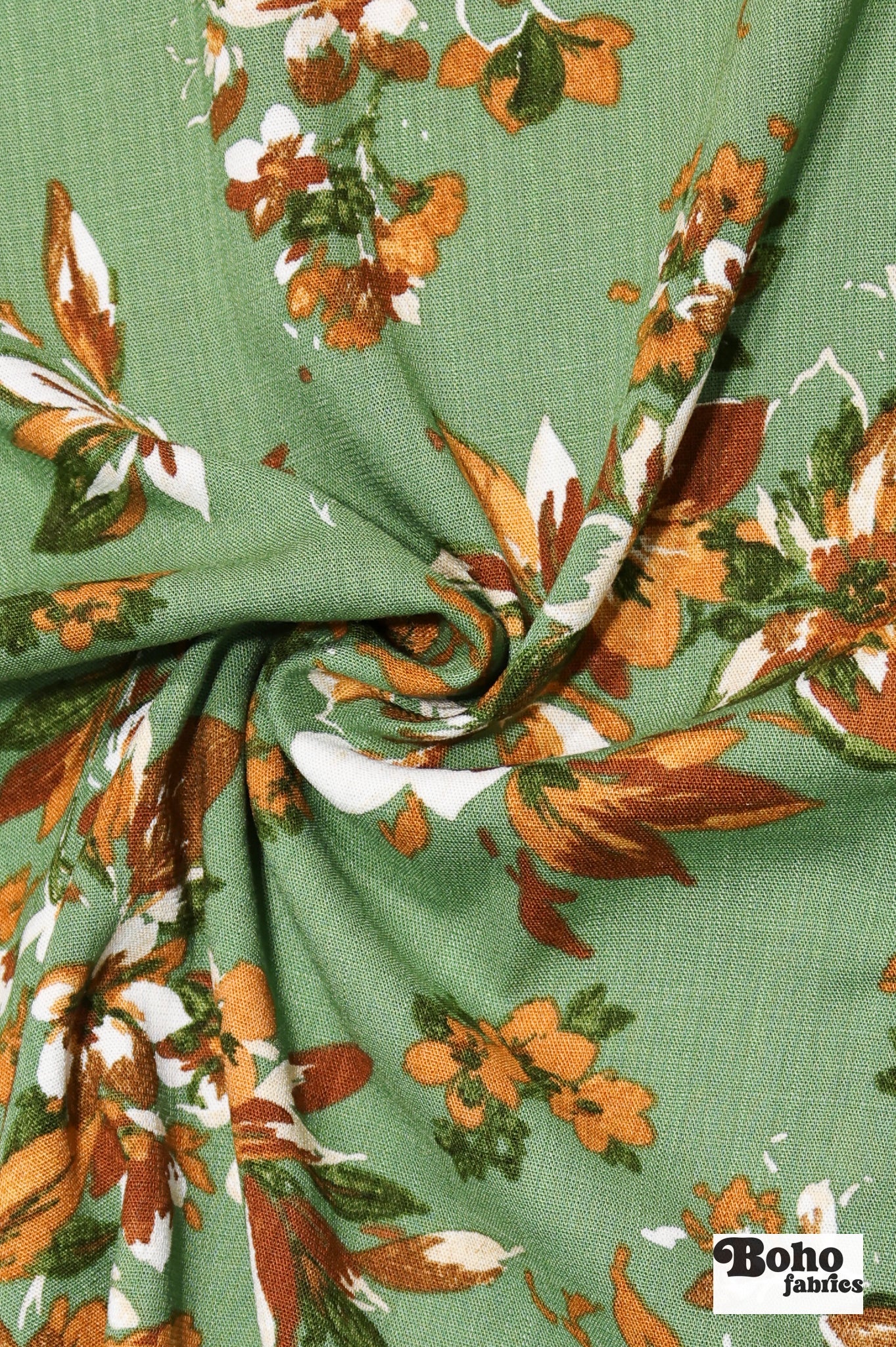 Canyon Garden in Green. Rayon Slub Stretch Woven Fabric - Linen Look. - Boho Fabrics - Stretch Woven Fabric