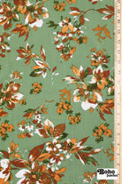 Canyon Garden in Green. Rayon Slub Stretch Woven Fabric - Linen Look. - Boho Fabrics - Stretch Woven Fabric