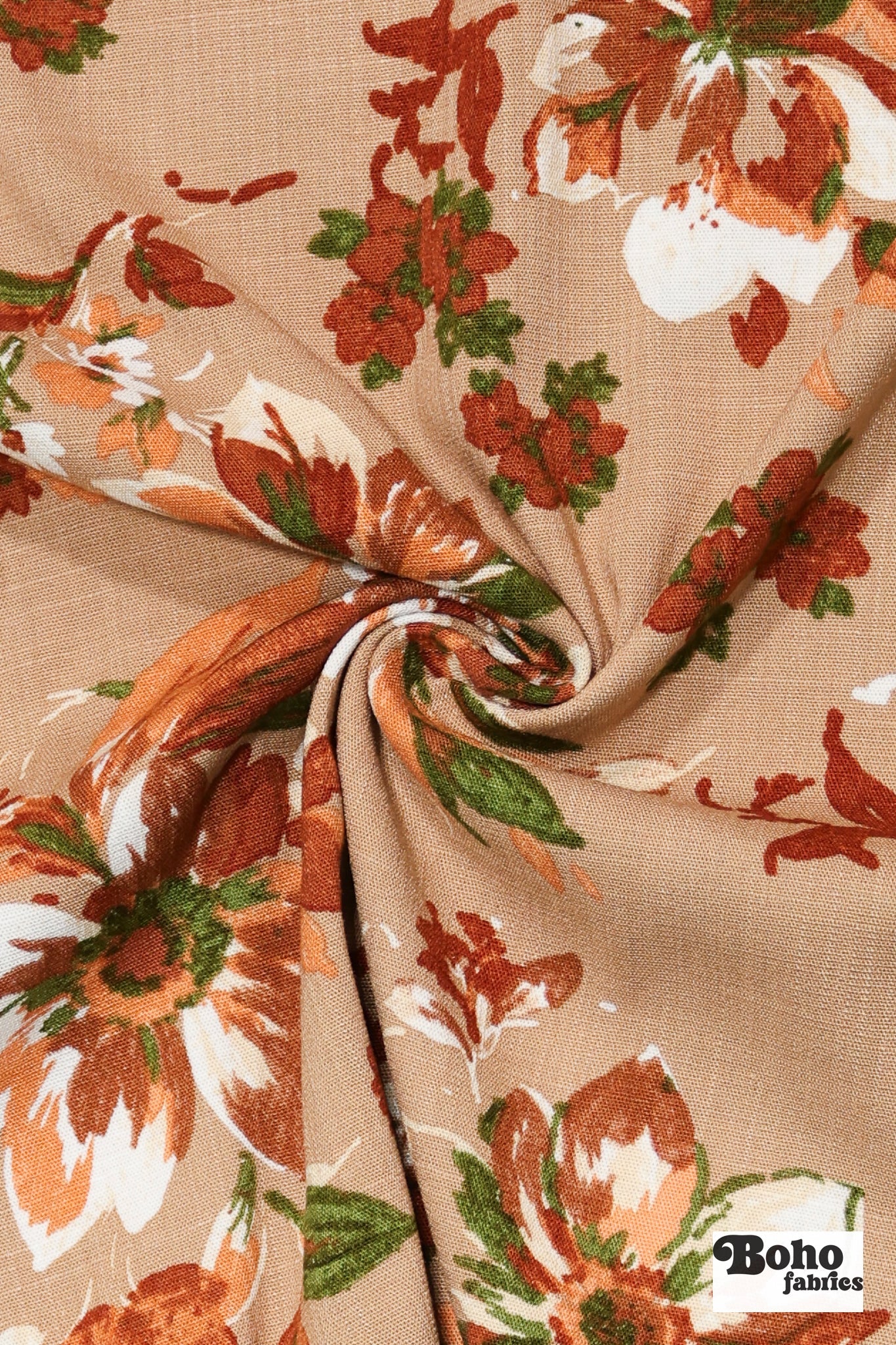 Canyon Garden in Sand. Rayon Slub Stretch Woven Fabric - Linen Look. - Boho Fabrics - Stretch Woven Fabric