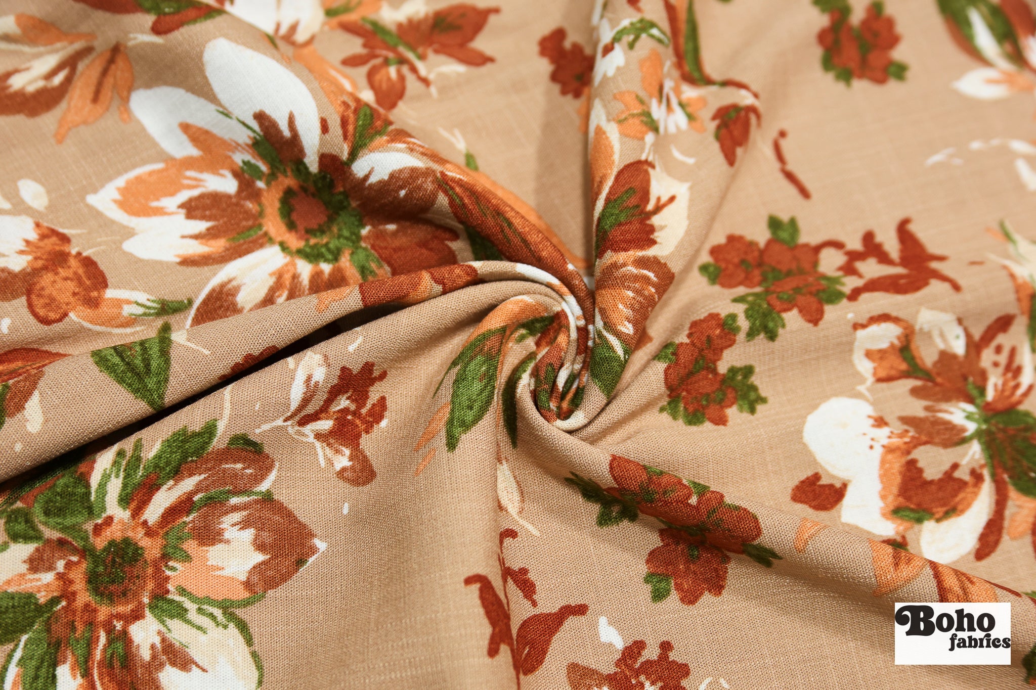 Canyon Garden in Sand. Rayon Slub Stretch Woven Fabric - Linen Look. - Boho Fabrics - Stretch Woven Fabric