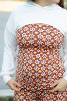 Carnaby Daisy in White & Orange on Brown, Athletic Knit Fabric (Small Flaw) - Boho Fabrics - Athletic Knit Fabric