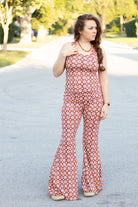 Carnaby Daisy in White & Orange on Brown, Athletic Knit Fabric (Small Flaw) - Boho Fabrics - Athletic Knit Fabric