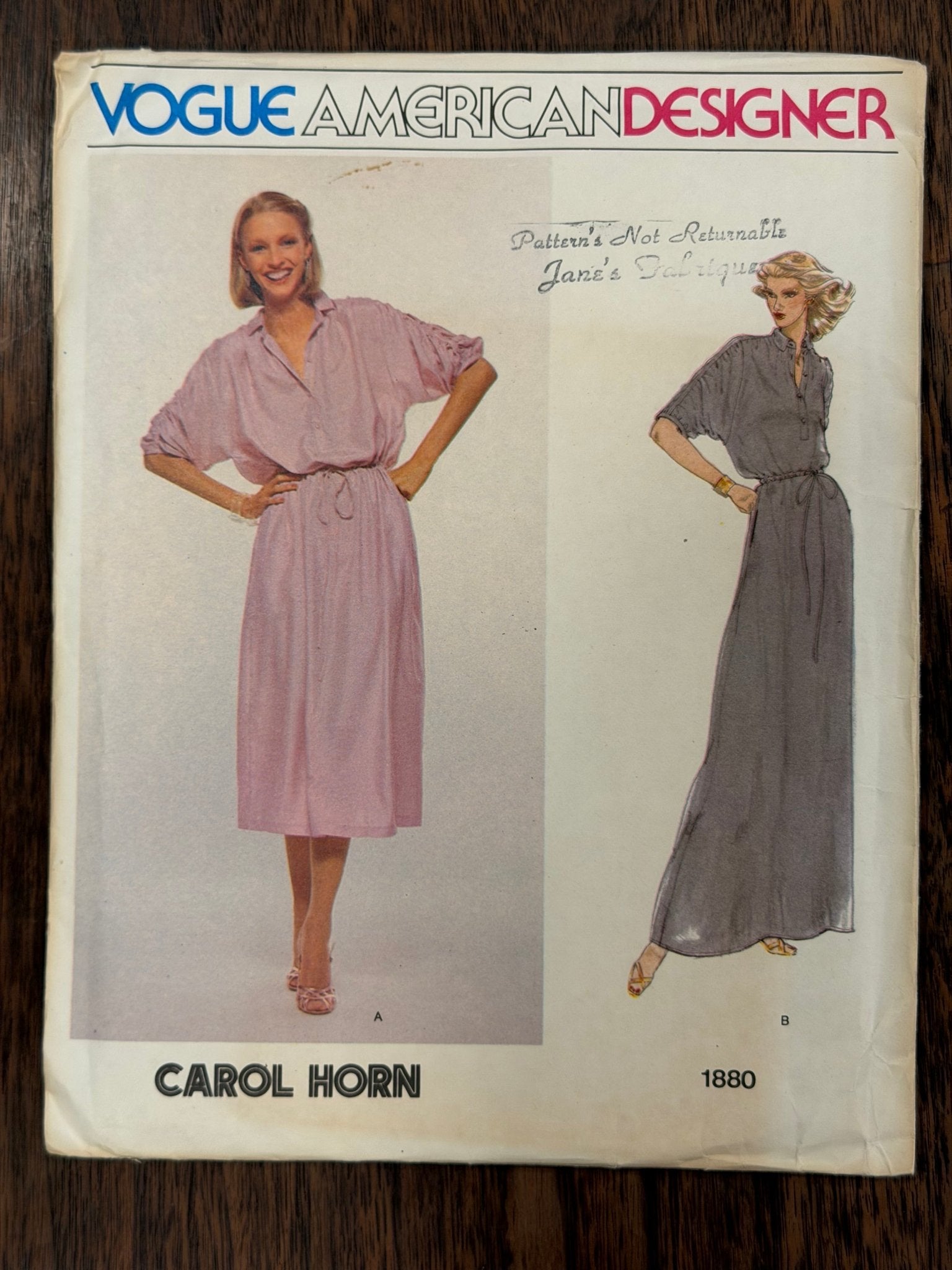 Carol Horn | Vogue American Designer Sewing Pattern #1880 — Blouson Dress with Drawstring Waist, Size 12, Vintage 1978 - Boho Fabrics - Sewing Patterns