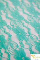 "Chain Flowers" in Aqua. Stretch Lace. SL-109-AQA. - Boho Fabrics