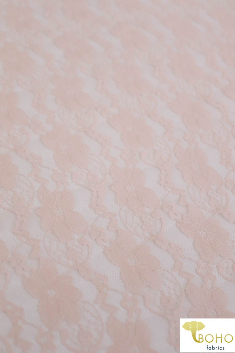 "Chain Flowers" in Beige Pink. Stretch Lace. SL-109-NP. - Boho Fabrics