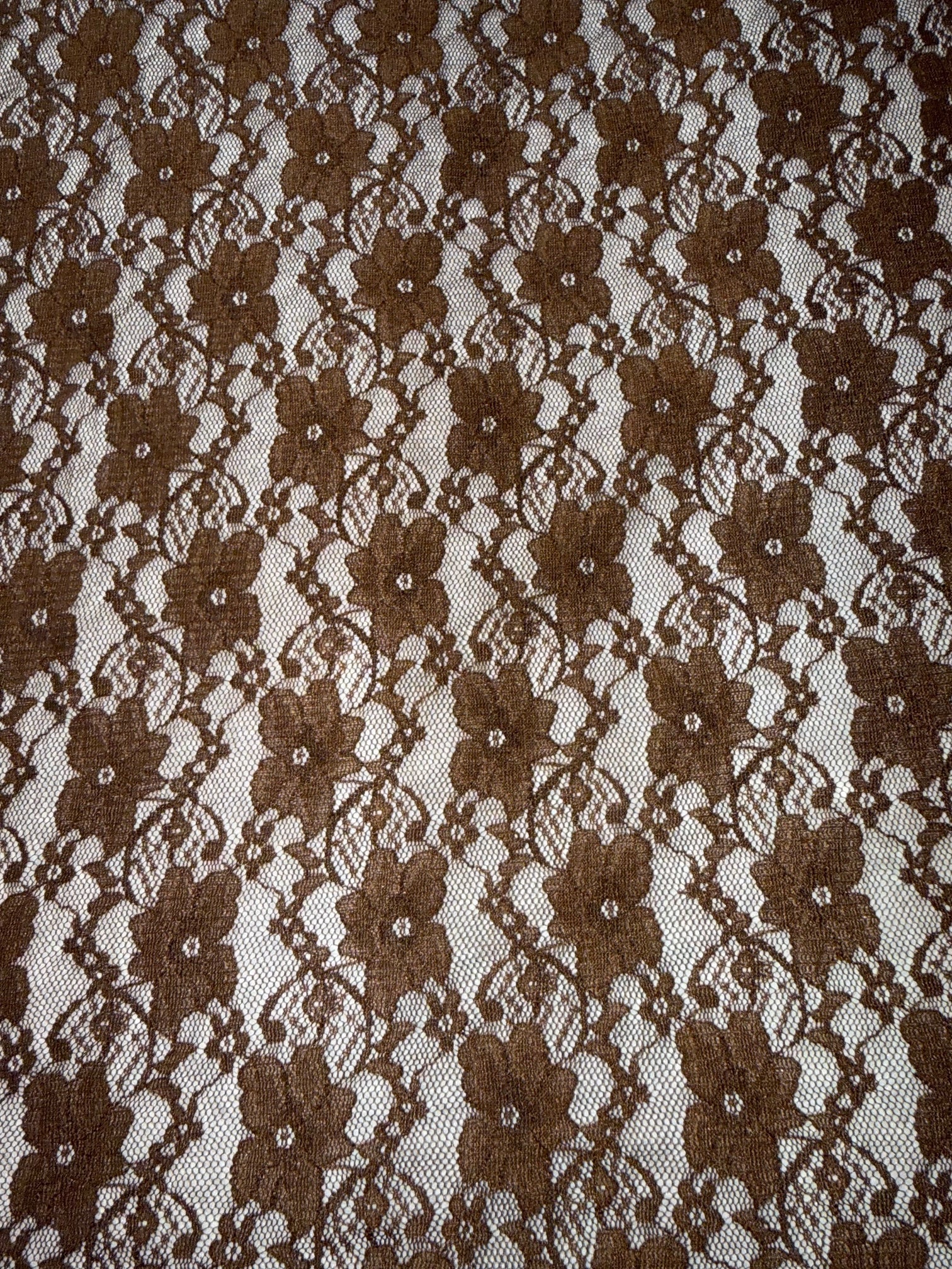 Chain Flowers in Dark Brown. Stretch Lace. SL - 109 - BRWNDK. - Boho Fabrics - Stretch Lace Fabric